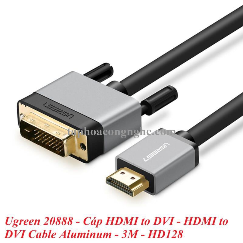 Ugreen 20888 3M màu Đen Cáp chuyển đổi HDMI sang DVI 24 + 1 thuần đồng cao cấp HD128 30020888